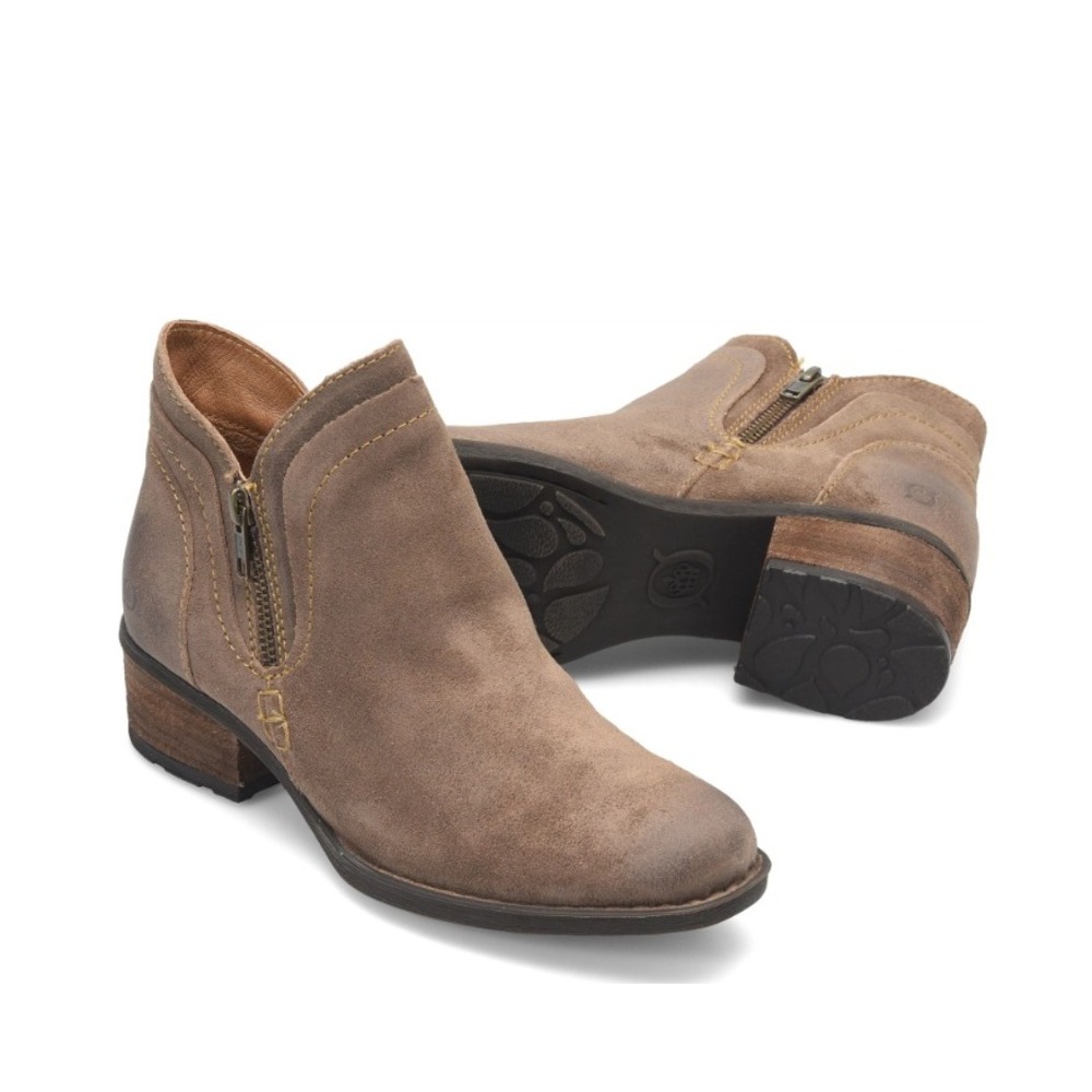 Born Taupe Suede Ankle Booties with Side Zipper